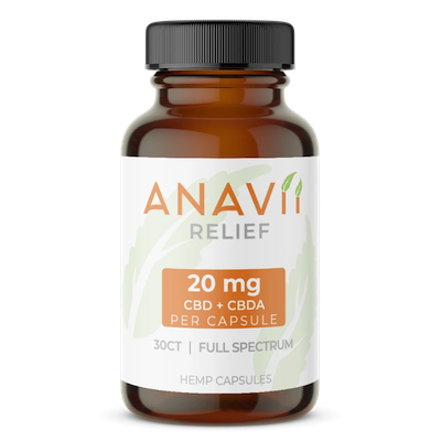 A bottle of Anavii Relief capsules